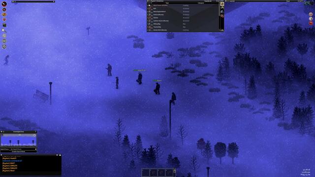 Screenshot of a Project Zomboid game in which a group of survivors are being menaced by a tremdous snowstorm